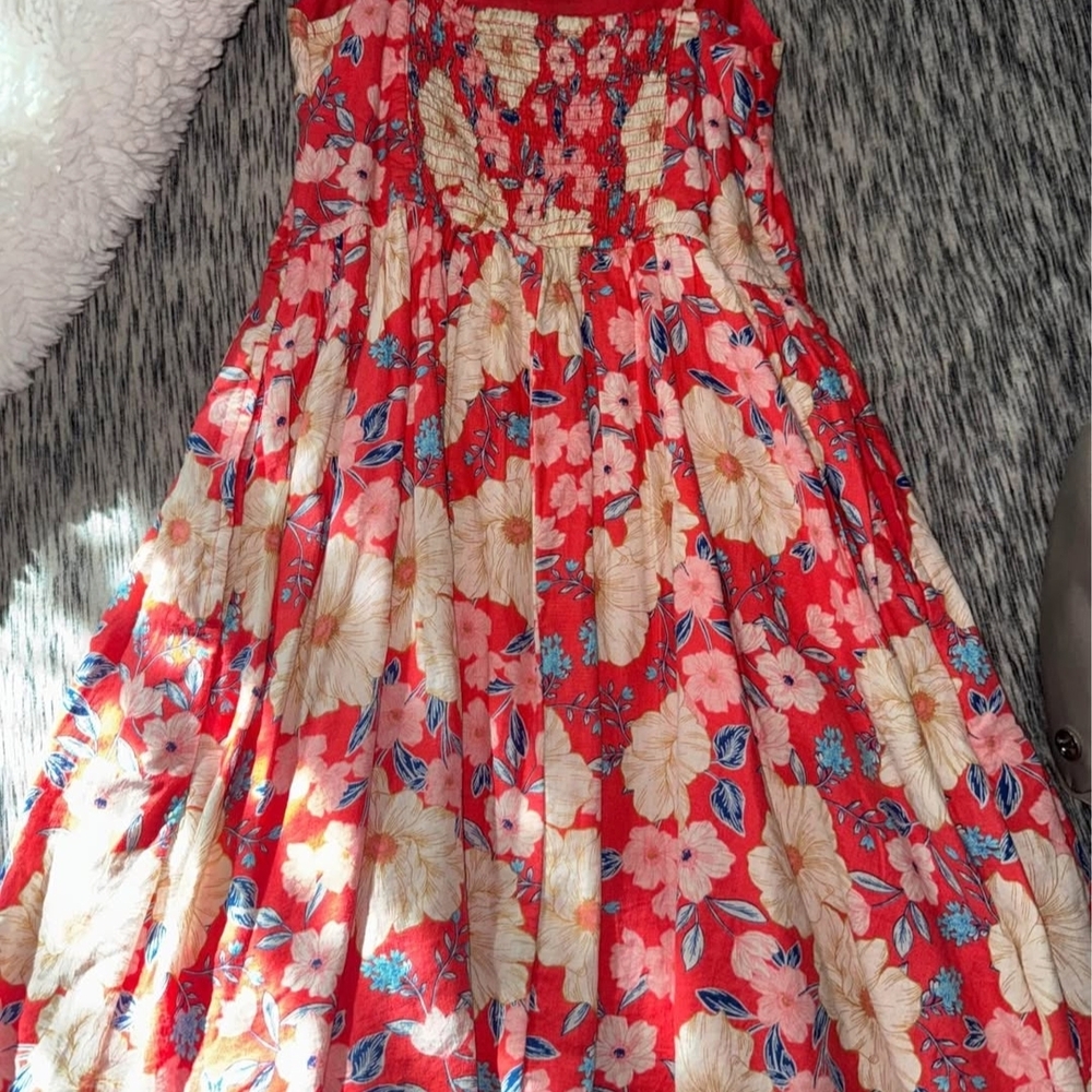 Floral Red and Beige Dress